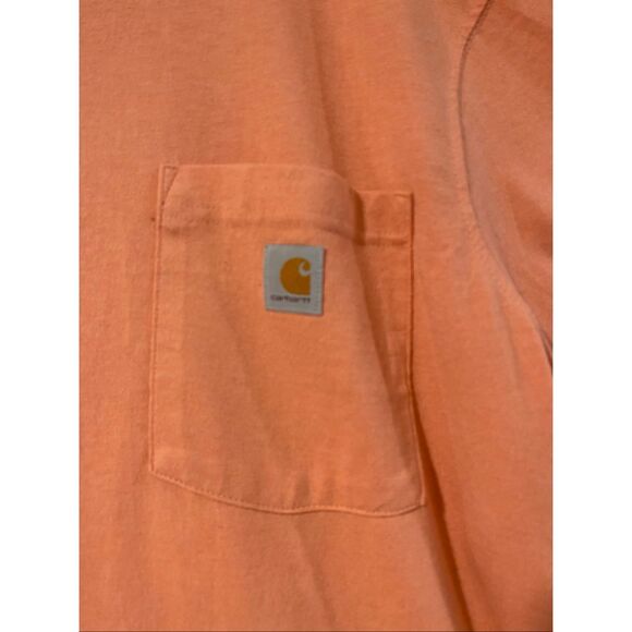 Carhartt Pocket T-Shirt 2X Loose Fit Orange Workwear Logo Tee Mens - Picture 6 of 9